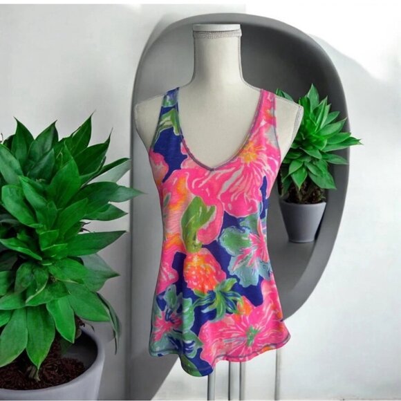 LILLY PULITZER Luxetic Neon Floral Tank Top Size Small - Picture 1 of 6